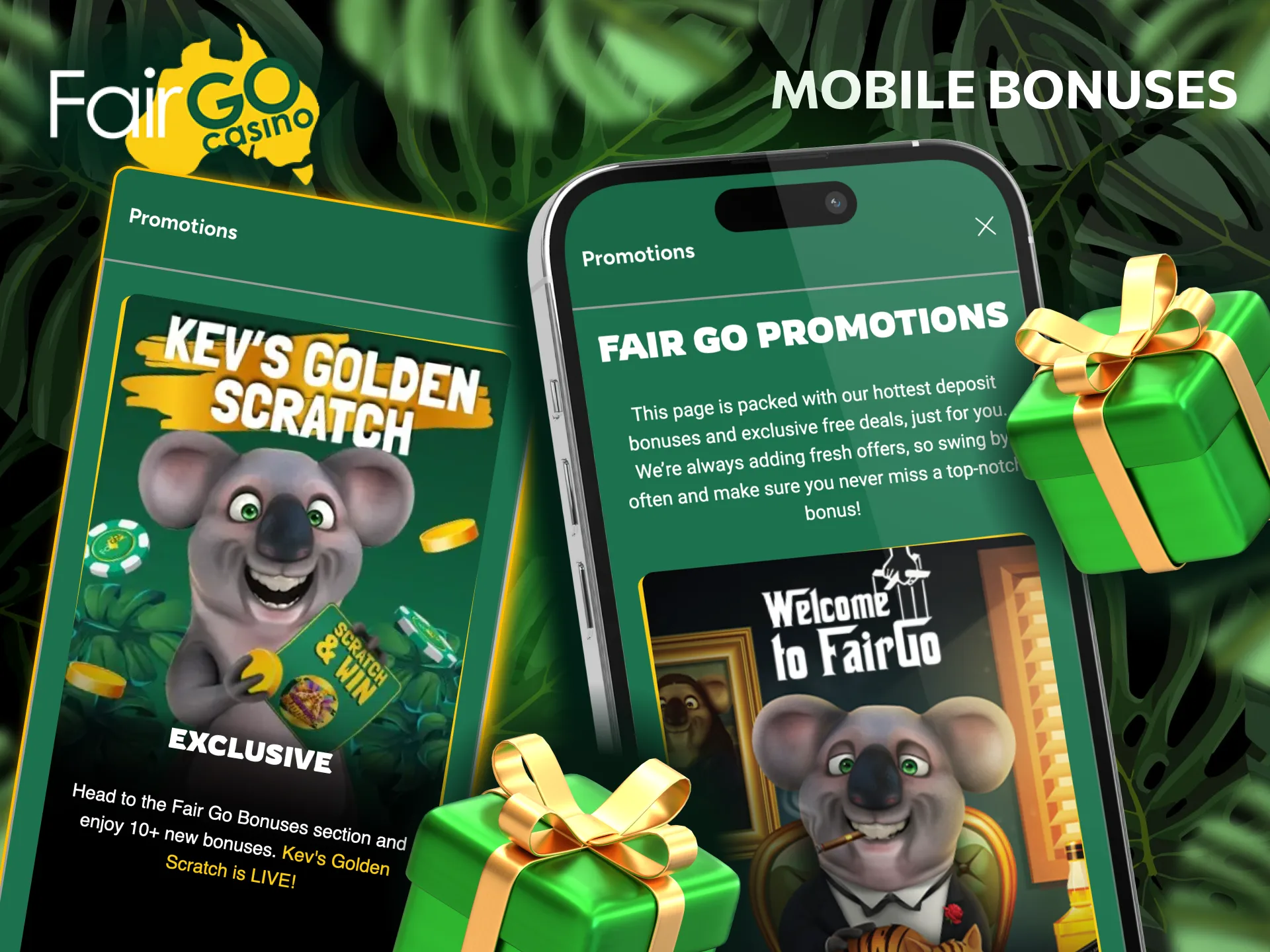 Mobile users enjoy Fair Go Casino bonuses like Koala’s Diary and Fair Draw.