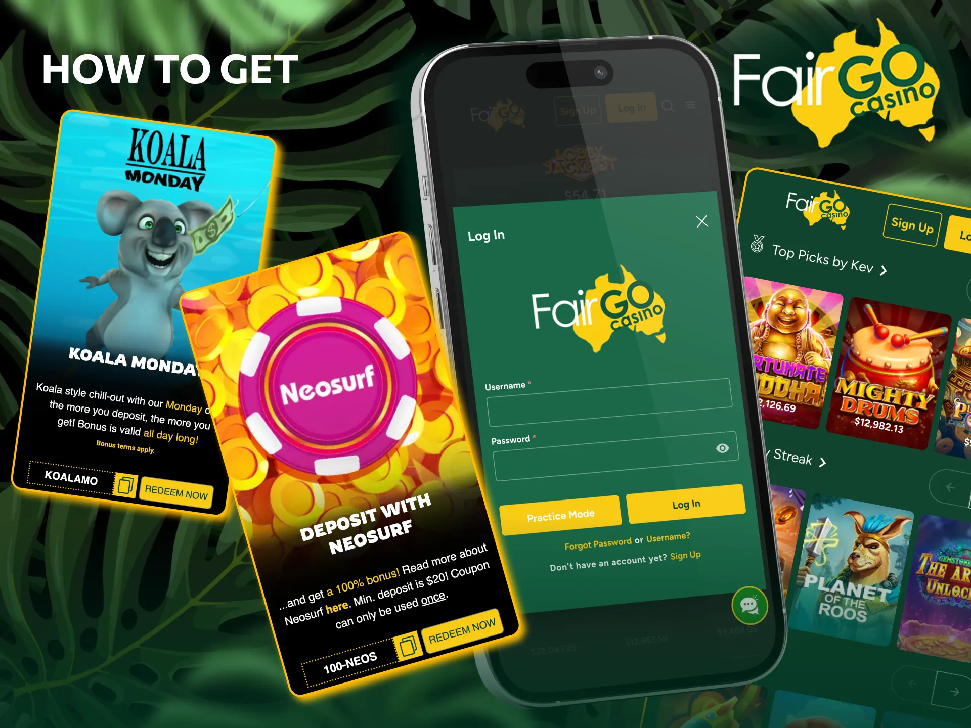Enter valid Fair Go codes and deposit to activate casino promotions.