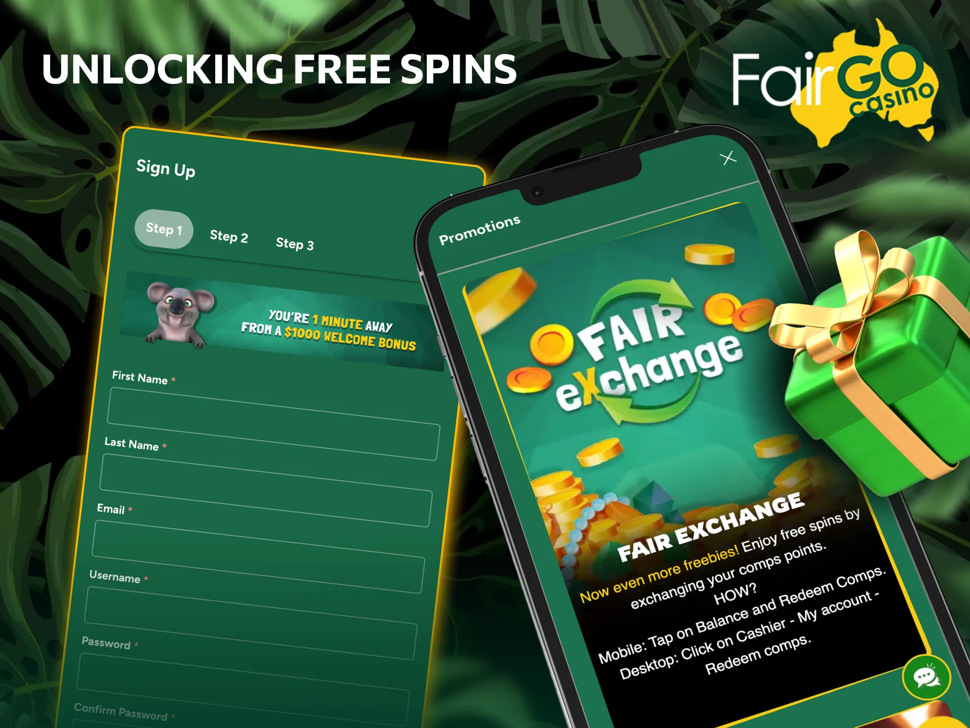 Claim Fair Go Casino free spins by logging in and visiting Promotions.