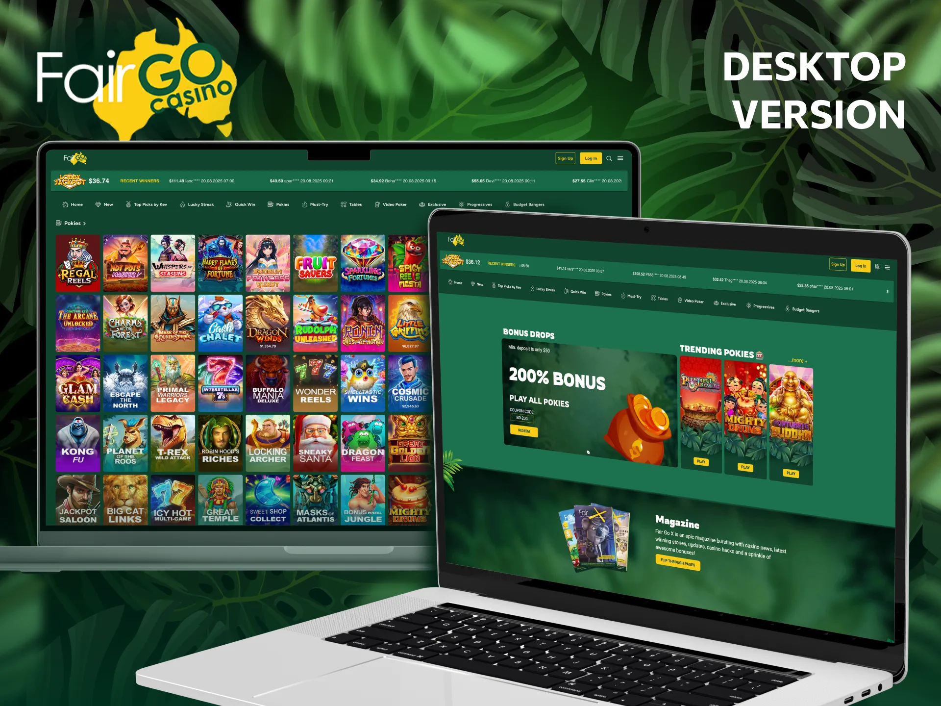 Play Fair Go Casino on your portable computer.