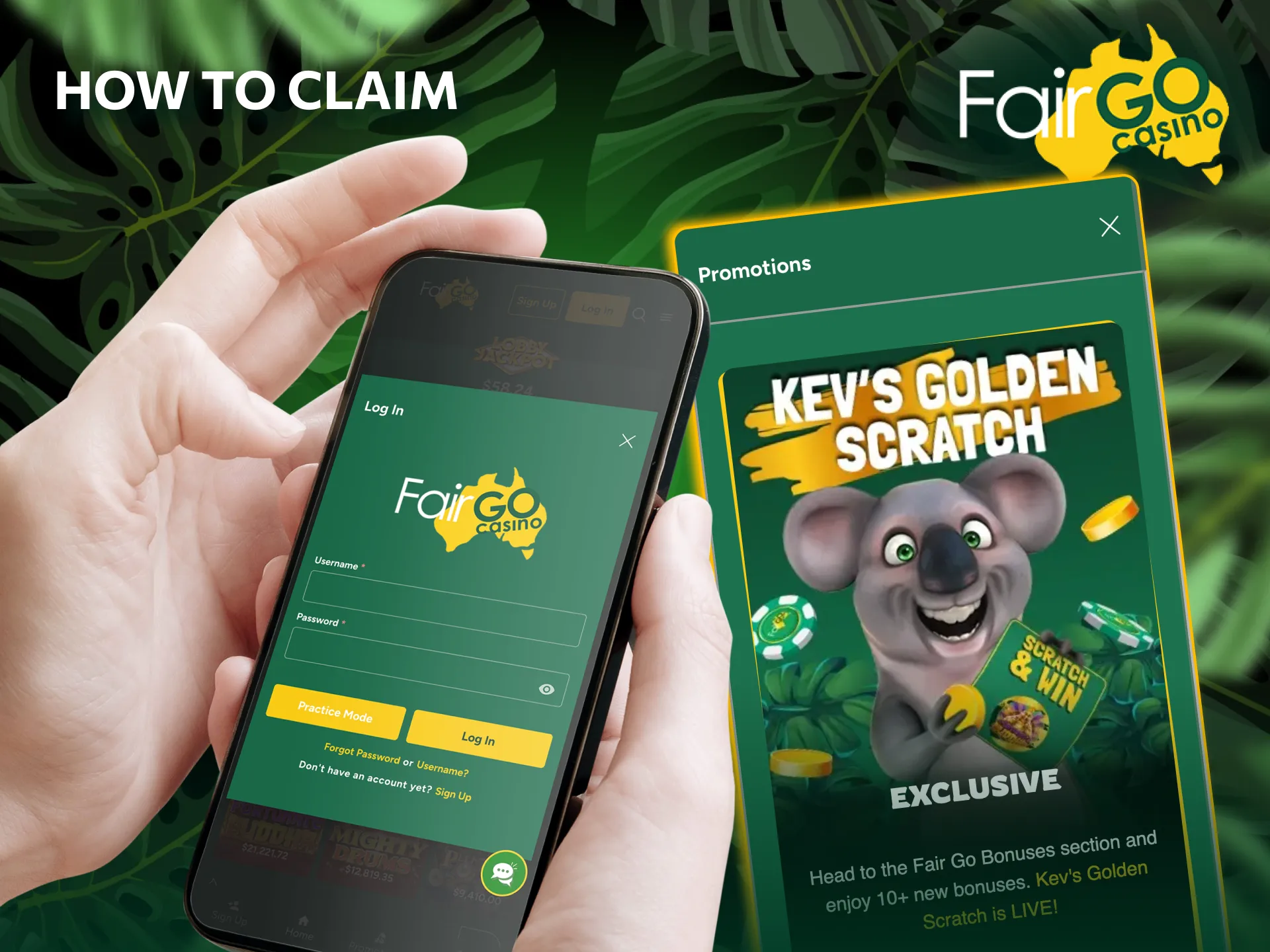 Activate Fair Go Casino free credits through Bonuses menu and promo code.