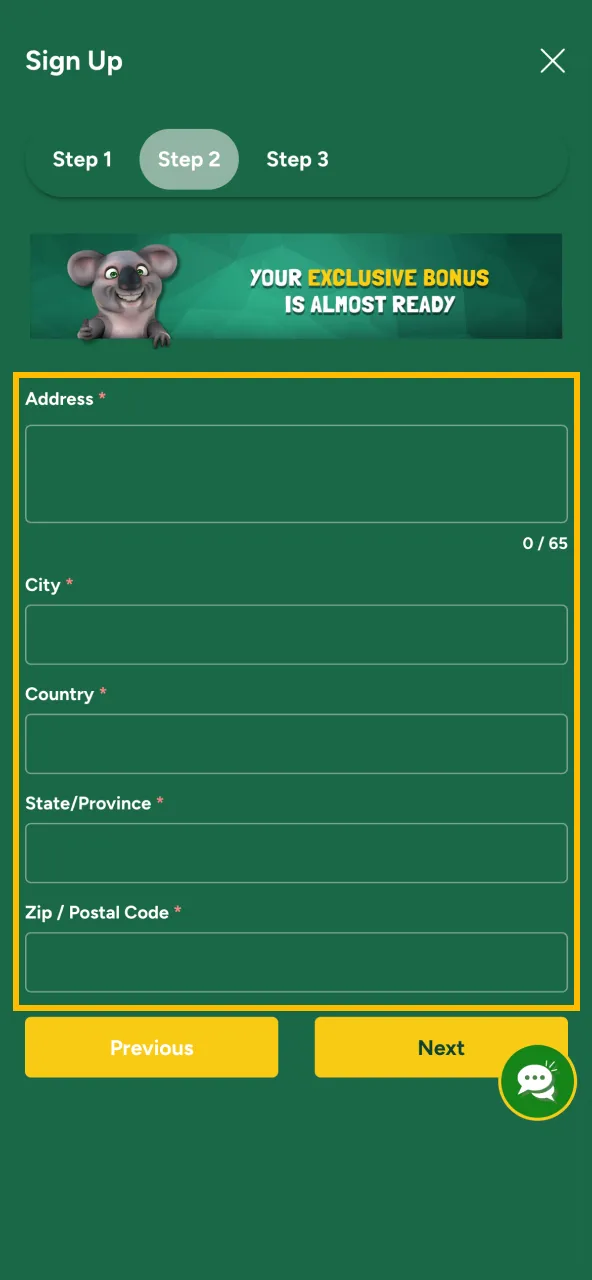 Enter personal info to create your Fair Go Casino account.